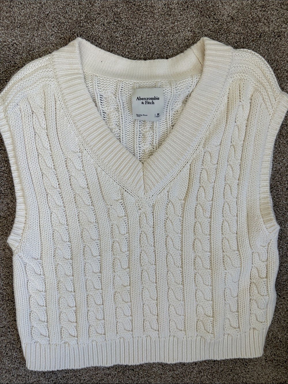 Abercrombie & Fitch Cream Cable-Knit V-Neck Sweater Vest